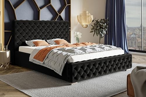 Emporius Lit avec Rangement Adora - Meubles de Fabricant, Lit Adulte 160x200, lit rembourrée - Lit avec tête de lit, Velour Gris foncé (Jasmine 96) - Nail Gallerys