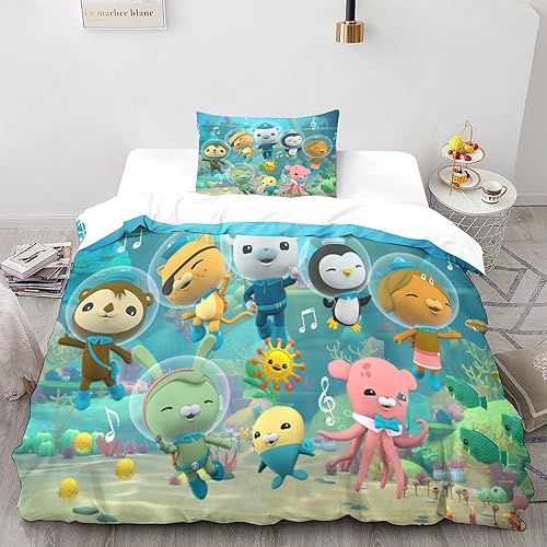 HESHS 3D, Imprimé Octonauts Parure De Lit Microfibre Super Douce Et Respirante Sets De Housses De Couettes 3 Pièces Et Taie d'oreiller Single（135x200cm） - Nail Gallerys