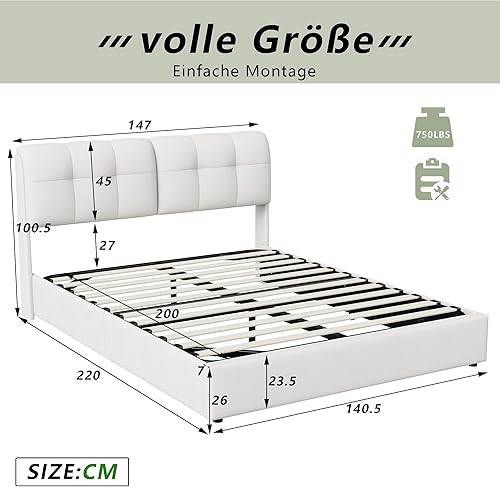 Fofetbfo Lit Coffre 140x200 avec Sommier, lit Double rembourré avec Rangement et éclairage LED tête de lit, LIt 2 Personnes, Lit Hydraulique Cadre de lit, pour Adultes et Adolescents,Velours - Nail Gallerys