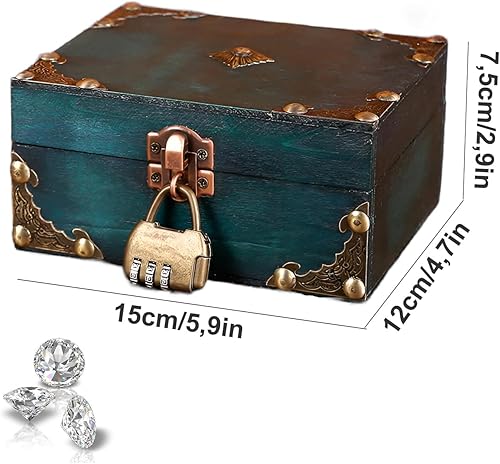 Ruikcoll Coffre au trésor vintage en bois - Avec serrure à combinaison - Marron - Rangement au trésor - Aspect bois vintage - Pour ranger et décorer des cadeaux - Nail Gallerys