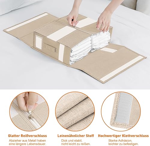 MENAYODA Lot de 4 organiseurs de draps avec poignée, rangement pour draps, housses de couette, vêtements, boîte de rangement, organisateur de penderie (beige) - Nail Gallerys