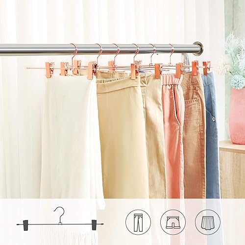SONGMICS Cintres Pinces Pantalons en Métal, Cintres Porte Jupes Pantalons, Lot de 10, Extra-Larges 40 cm, Gain de Place, Antidérapants, Crochets Chromés Pivotants à 360 °, Rose Gold CRI47R10 - Nail Gallerys