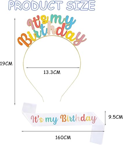 AYNKH Décorations d'Anniversaire pour Filles, Ceinture et Diadème d'Anniversaire de la Reine, Serre-tête à Lettres Colorées, Accessoires de Fête de Princesse pour Adultes et Enfants - Nail Gallerys