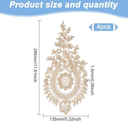HOBBIESAY 4 pièce de Broderie de Fleurs en Dentelle Patch Floral Doré Clair avec Feuille à Coudre Sur Réparation Décoration pour Robe de Mariée Vêtements Bricolage - Nail Gallerys