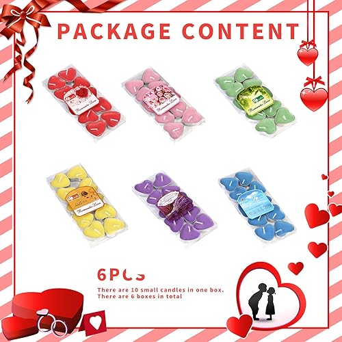 Lot de 60 bougies en forme de cœur - Bougies romantiques - Décoration romantique - Bougies multicolores pour la Saint-Valentin, un anniversaire de mariage, un mariage - Nail Gallerys
