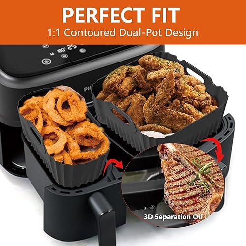 Moule Air Fryer Réutilisable pour Philips Dual Basket Airfryer 3000 9 Litres(6L/3L), 14 Pièces Air Fryer Accessoires avec Grille Racks, Moule Silicone Air Fryer pour Philips Airfryer Série 3000-5000 - Nail Gallerys