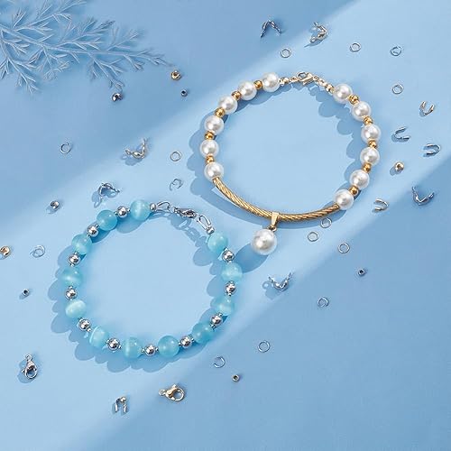 UNICRAFTALE 2couleur Acier Inoxydable Kit de Recherche de Fabrication de Bijoux à Faire Soi-Même 200 pièces Perles D'Espacement avec 40 pièces Fermoirs à Pince de Homard avec 40 pcs de Gardien de Fil - Nail Gallerys