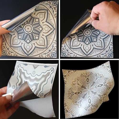 Lot de 24 autocollants de sol en mosaïque pour carrelage mural de 15 x 15 cm - Pour salle de bain et cuisine - Gris et blanc - 15 x 15 cm - Nail Gallerys