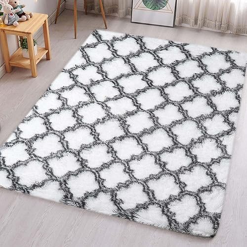 N / A Tapis Chambre Shaggy Tapis pour Salon Tapis Antidérapant Chambre Soft Tapis à Poils Longs Moelleux Tapis Rectangulaire Luxe Confortable pour Salon Chambre Tapis de Plancher(Blanc, 120 * 160cm) - Nail Gallerys