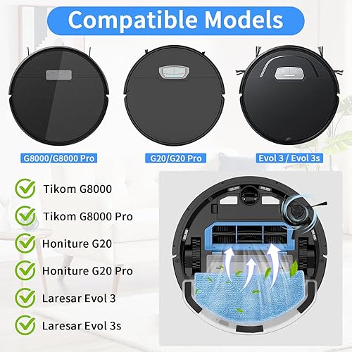 Tixexo Pièces de Rechange Compatible avec Tikom G8000/G8000 Pro/Honiture G20/G20 Pro/Laresar Evol 3 Aspirateur, Kit d'Accessoires-1 Brosses Principales, 8 brosses latérales, 6 Filtres HEPA, 6 Chiffon - Nail Gallerys