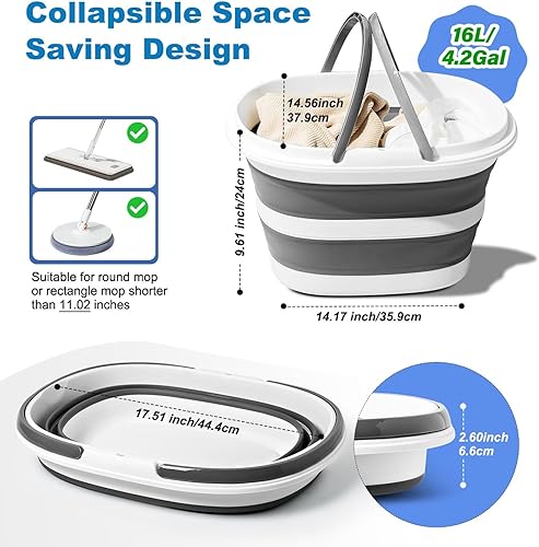 Lesipee Seau à franges pliable de 16 l avec poignées – Baignoire pliable en silicone pour le nettoyage, le linge, le rangement – Lavabo portable pour la maison et la voiture – Seau utilitaire compact - Nail Gallerys