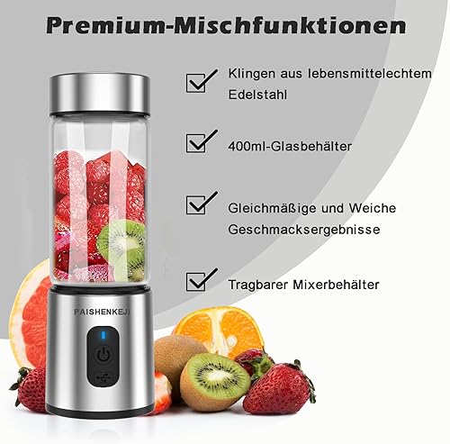 Mixeur Blender, 400ML Blender Smoothie Portable Mini Mixeur avec 6 Lames en Acier Inoxydable, USB Mini Blender pour jus, Shakes et aliments pour bébés - Nail Gallerys
