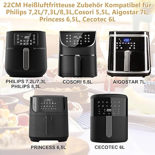 YINGRACE Accessoires Air Fryer Set de 11 pièces, Carré Moule Air Fryer XXL Compatible pour Philips 7,2L, COSORI 5,5L, Cecotec 6L, sans BPA antiadhésif, avec Papier Cuisson Air Fryer - Nail Gallerys
