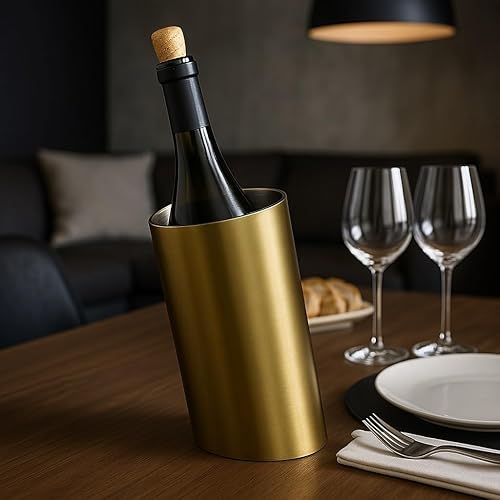 Refroidisseur de bouteilles et seau à champagne | Refroidisseur à vin / à champagne - Seau à glace en acier inoxydable à double paroi | Isolé et inoxydable | Aspect doré | 18 cm de hauteur | Idée - Nail Gallerys