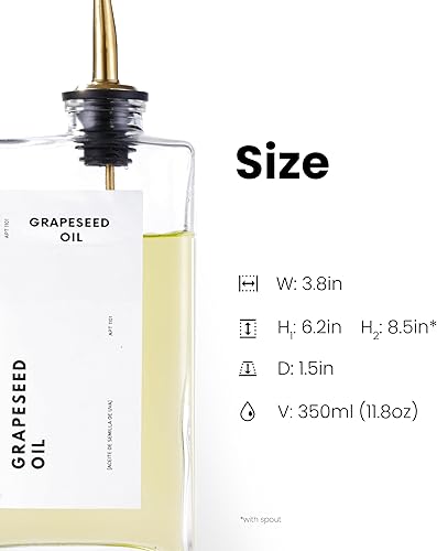 APT 1101 Lot de 4 distributeurs d'huile d'olive en verre doré avec bec verseur en acier inoxydable, 350 ml chacun, parfait pour l'huile d'olive, le vinaigre, la sauce soja, le sirop de café - Nail Gallerys