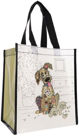 KIUB Cabas de courses en matière recyclée - motif Chien gentil - format 30 * 26 cm avec épaisseur de 16CM - Nail Gallerys