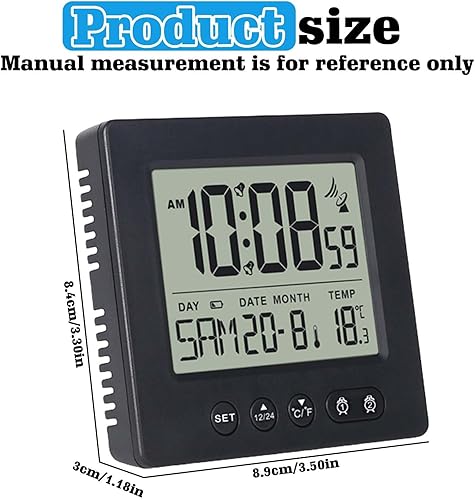 GOMETY Réveil numérique radio-piloté avec thermomètre, calendrier, lumière, température, semaine, affichage de la date, deux heures de réveil indépendantes, réglage automatique de l'heure - Nail Gallerys