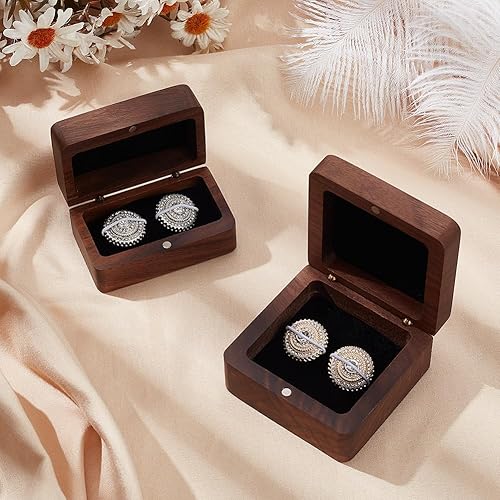 PLIGREAT 2 Pièces Vintage Noyer Bois Boutons de Manchette Boîte, Petits Boutons de Manchette en Bois Rustique Boîte Cadeau pour Hommes Boutons de Manchette Carré Présentoir Boîte de Rangement - Nail Gallerys