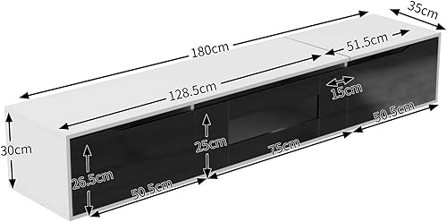 YEHTOKHOME Meuble TV Moderne avec éclairage LED et 3 Portes, Armoire Mural avec Espace de Rangement,Multifonctionnel Organisateur pour Salon et Chambre à Coucher,180x35x30cm (Noir + Blanc) - Nail Gallerys