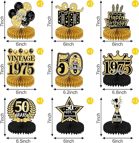 TYXHXTF 39 Pièces Decoration d'Anniversaire 50 Ans Centres de Table Anniversaire, Or Noir Cellulaire Fournitures de Fête Anniversaire, Happy Birthday Accessoires Décorations - Nail Gallerys