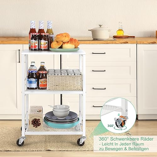 smusei Table d'appoint blanche à 3 étages - Petite table de chevet avec roulettes - Support d'imprimante - Table basse pour cuisine, chambre à coucher, salle de bain, bureau, salon - 40 x 30 x 57 cm - Nail Gallerys