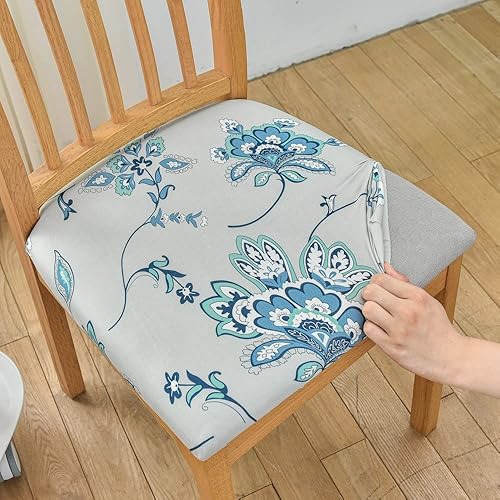 Highdi Housses de Siège de Chaise, Lot de 1,2,4 ou 6 Housse de Chaise Spandex Stretch Lavable Universelle Amovible Housse Assise Chaise, pour Salle à Manger, Hôtel (Fleurs et Feuilles,6 pièces) - Nail Gallerys