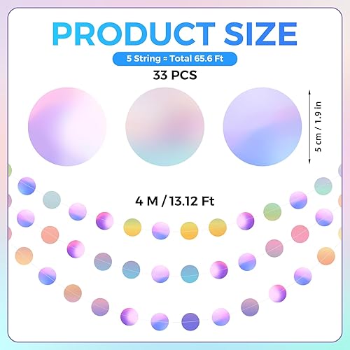 5 Pièces Guirlande en Papier Paillettes, 65.5 Ft Bannière Scintillant Rond Brillante, Guirlandes Arc-en-Ciel Suspendu Iridescents, Décoration De Guirlande en Papier pour Mariages Fêtes - Nail Gallerys