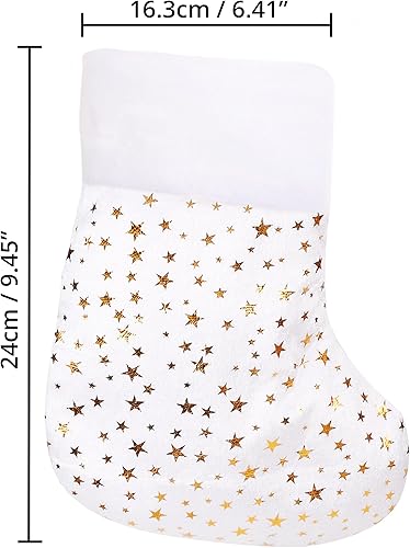 BELLE VOUS Chaussette de Noel (Lot de 24) - Chaussettes de Noel Blanches 24 cm - Noel Chaussette a Suspendre pour Cheminée, Deco Noel avec des Motifs d’Etoiles Dorées - Nail Gallerys