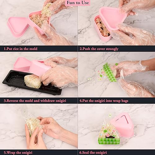 Lot de 2 moules triangulaires Onigiri + 100 emballages jetables Onigiri - Kit de fabrication de boules de riz à sushi - Nail Gallerys