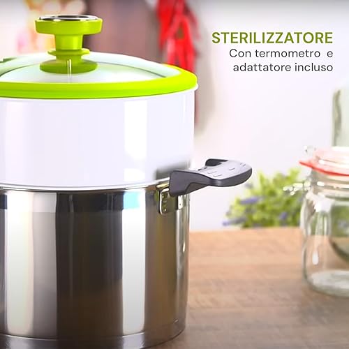 Avilia Stérilisateur avec thermomètre et couvercle en verre pour bocaux 24 cm – Grille en acier de protection – Adaptateur inclus pour bocaux plus hauts – Facile à assembler et à nettoyer - Nail Gallerys