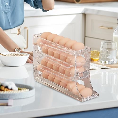 Distributeur Oeuf | Range Oeuf pour Réfrigérateur | Rangement Oeuf Frigo à 4 Niveaux Contient 30 Œufs | Support Organisateur D'œufs Roulants Multifonction Pour Distributeur Oeuf - Nail Gallerys