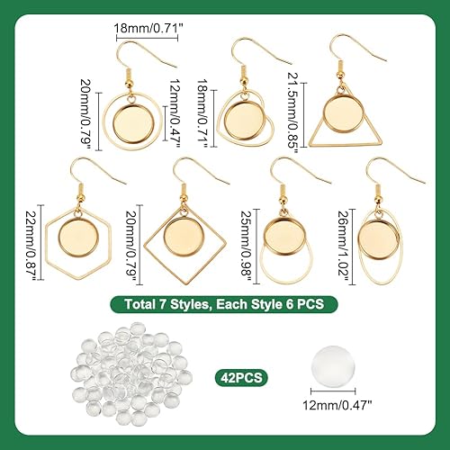 AHANDMAKER Lot de 42 crochets pour boucles d'oreilles - Avec 42 cabochons en verre - Pour boucles d'oreilles - Cabochon doré - Accessoires de fabrication, Fer - Nail Gallerys