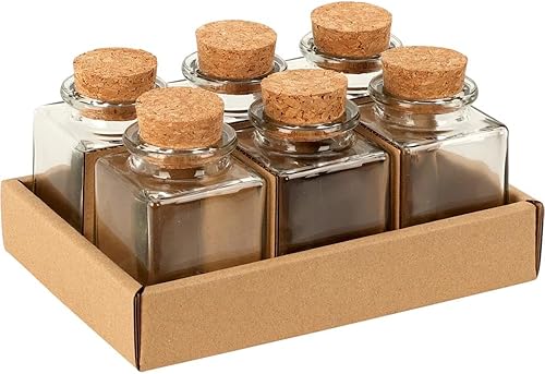 Koopman Lot de 6 mini bocaux en verre avec bouchons en liège de 80 ml avec couvercles en liège carrés en verre transparent pour épices, assaisonnement, herbes, thé, confiture, miel, loisirs créatifs, - Nail Gallerys