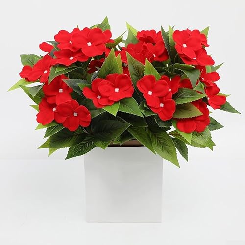 MeevrgR Impatiens artificiels – 40 cm – Faux rhododendrons résistants aux UV (5 couleurs) – Lot de 4 pour paniers suspendus et décoration d'extérieur (rose rouge) - Nail Gallerys