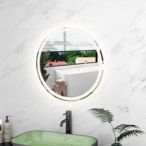 LIFEZEAL Miroir Mural Rond, Miroir de Salle de Bain avec Fonction Anti-Buée, Fonction Mémoire, Miroir Mural LED, Luminosité Réglable, Interrupteur Tactile (60 x 60 cm 1) - Nail Gallerys