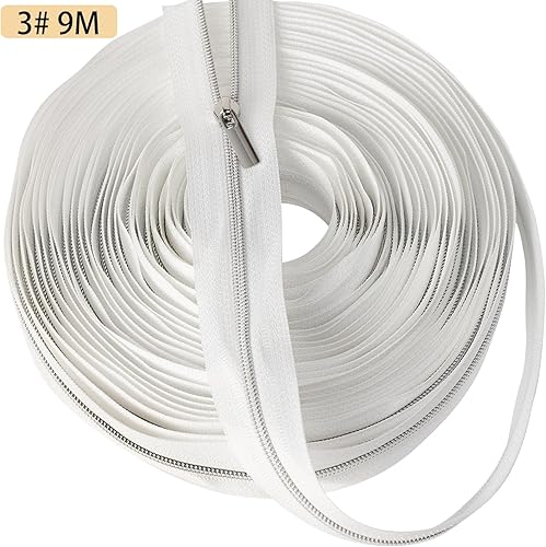 VOKABY 3# 9 M Fermeture Eclair au Metre,Comprenant 30 Tirettes de Fermeture à Glissière en Métal,60 Boucles d'arrêt Supérieures Inférieures de Fermeture à Glissière (Blanc-Or) - Nail Gallerys