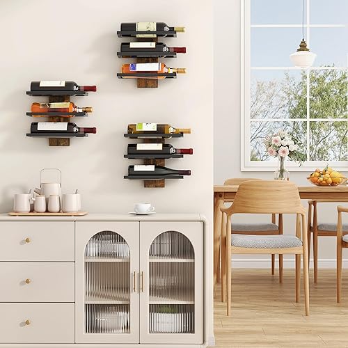 FAVOOSTY Lot de 2 étagères à vin murales - Porte-bouteilles à 3 niveaux - En métal - Noir - Pour salle à manger, chambre à coucher, cave à vin - Nail Gallerys