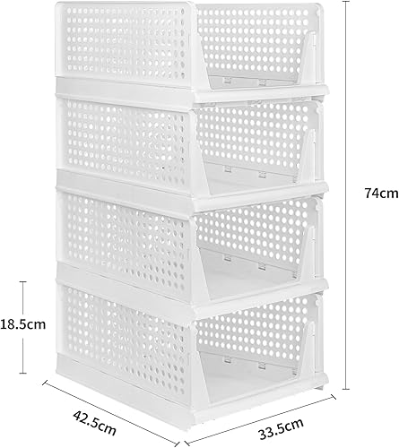 OHMG Organisateur Armoire Vetement 4 pcs Organisateur Tiroir Empilable Rangement Dressing Organisateur Plastique Boite Rangement Vetement et penderies pour Chambre,Penderie,Dressing,Buanderie - Nail Gallerys