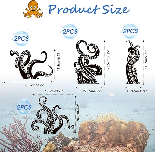 OOTSR 8 Pcs Tentacules de Pieuvre Stickers Muraux, Autocollant de Vinyle pour Toilette Salle de Bain Chambre Décoration - Nail Gallerys