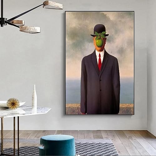 Dittelle Peinture sur toile Sons of A Man par Rene Magritte Retro Posters and Prints Famous Wall Art for Living Room Home Decor 80x110cm Frameless - Nail Gallerys