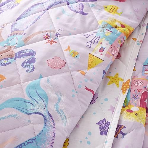 Happy Linen Company Couvre-lit matelassé réversible avec sirènes magiques pour filles Lilas Violet - Nail Gallerys