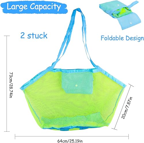 Lot de 2 grands sacs de plage en maille pour jouets de sable, jouets d'eau, réutilisables et pliables pour enfants pour la plage, les pique-niques, les vacances en famille - Nail Gallerys