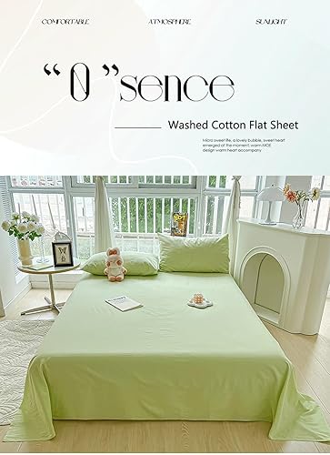 Drap plat en coton lavé, drap de dessus doux et confortable pour matelas simple/jumeau, double/queen king (couleur : bleu B, taille : 230 x 245 cm) - Nail Gallerys