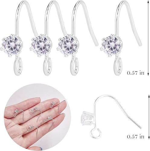 WEWAYSMILE 20pcs Crochets Boucle D'Oreille en Zircone Cubique, Crochets Boucles D'Oreilles en Strass, pour Fabrication Bijoux Conceptions Boucles D'Oreilles Bricolage(Argent) - Nail Gallerys