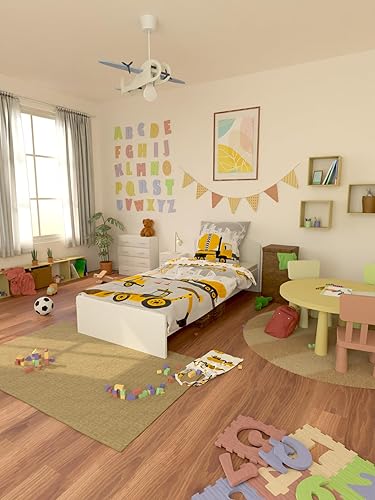 SkyBrands Parure de lit 100 x 135 cm pour garçon - Housse de coussin 40 x 60 cm - En coton - Motif tracteur, pelleteuse, chantier de construction - Nail Gallerys