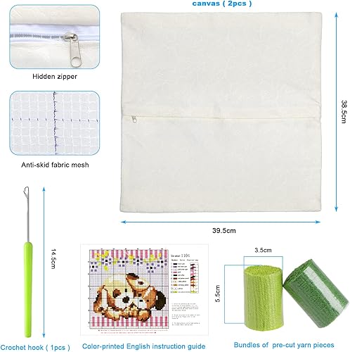 Kinsinder Loquet Crochet Kit Complet Housse de Coussin, Kit Fabrication Taie d'oreiller Coussins Tapis Kits, Crochet pour Enfants Adultes Débutants (Chien) - Nail Gallerys
