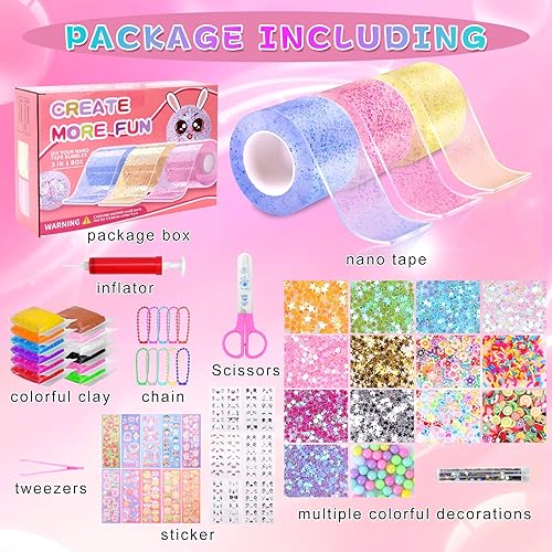 Meetory Nano Tape Lot de 65 rubans adhésifs magiques Nano - Multiusage - Convient pour les jeunes filles - Avec autocollants à paillettes - Kit de bricolage - Cadeaux de fête - Nail Gallerys