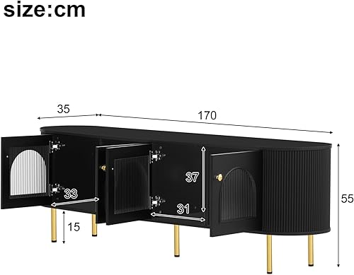 KOMHTOM Meuble télé Noir/Blanc Meuble de Rangement avec 4 Portes en Verre, Buffet Salon avec poignées et Pieds dorés (Blanc) - Nail Gallerys
