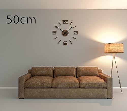 FLEXISTYLE Horloge Murale 3D DIY en Bois de chêne - Grande Horloge Murale 3D - 50-75 cm - Design Moderne - EKO - Horloges murales décoratives pour Salon, Chambre à Coucher - Horloge à Quartz - Nail Gallerys