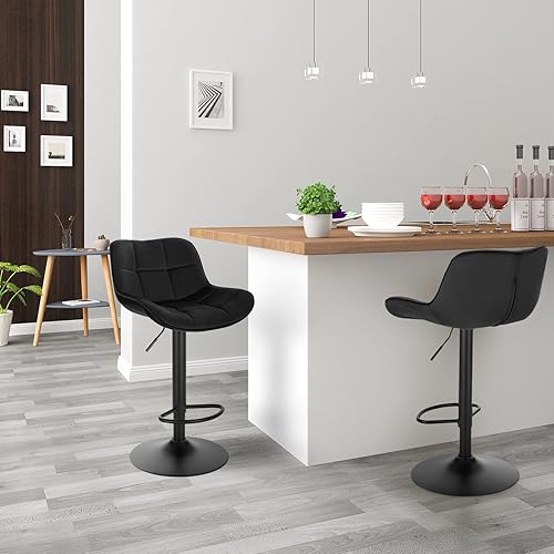 EUGAD Lot de 2 Tabourets Bar, Chaises de Bar Pivotantes, Tabourets de Bar avec Repose-Pieds et Dossier, Tabourets de Comptoir pour Bistro, Restaurant, Hauteur Réglable, en Velours, Crème - Nail Gallerys